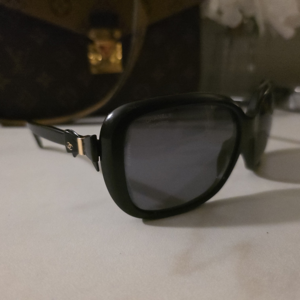 CHANEL Black Sunglasses with Gold Accents